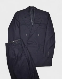 Hickey Freeman Suit Mens 42L Navy Wool Double Breasted Bespoke Blazer & Pants - Picture 1 of 14