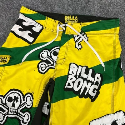 Boardshorts de natación Billabong Loud Bad Billy Skull amarillo verde blanco talla 38 Y2K Foto 1 de 4