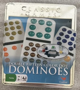 Cardinal Classic Games Double Fifteen Color Dot Dominoes Mexican Train Equipped - Picture 1 of 4