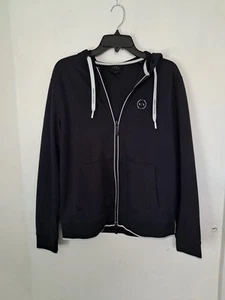 A/M Mens Armani Exchange Zip Front Hoodie Black White Trim Cambodia Large - Picture 1 of 8