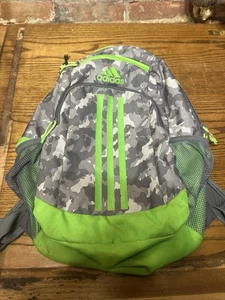 Adidas Excel Backpack Camouflage w Neon Green Accents Dual Zipper Sections Used - Picture 1 of 5