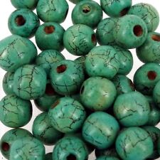 50 x GREEN CRACKLE ROUND 13mm WOODEN BEADS Jewellery W185 