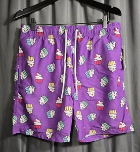 US Surf Club Cupcakes Sweet Treats Lined Board Shorts Swim Trunks Large Purple - Picture 1 of 7