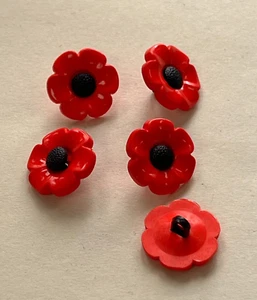 Red Poppy shanked buttons x5 18mm - Picture 1 of 1