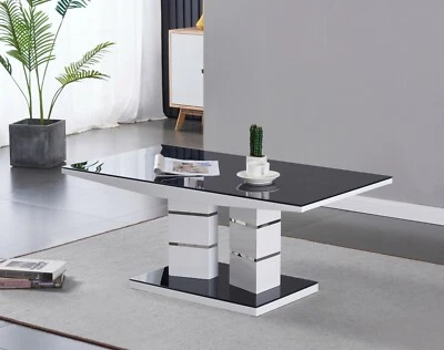 FURNIZONE UK Coffee Table TIVOLI Black Glass and White High Gloss Rectangle Designer Home