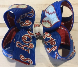 TaylorMade Custom Boutique Hair Bow TX Rangers Baseball New CLEARANCE - Picture 1 of 1