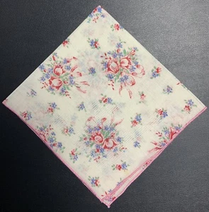 Vintage CHINTZ Floral LINEN Handkerchief DRAWN THREAD Open Work TULIPS EUC - Picture 1 of 9