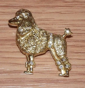 18K Gold & Diamond Poofy Poodle Dog Collectible Fine Jewelry Pin/Brooch (9.4G) - Picture 1 of 6