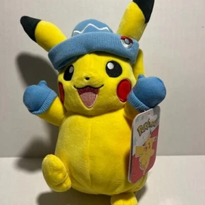 Pokemon Nintendo Holiday Pikachu Blue Hat Winter Mittens Plush 2022 9" NWT - Picture 1 of 3