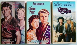 LOT OF 3 VHS VIDEOTAPES, BURT LANCASTER, VERA CRUZ+CRIMSON PIRATE+THE FLAME AND - Imagen 1 de 3