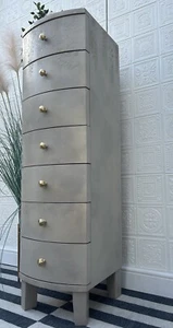 Solid Wood Tallboy, 7 Draws, Refinished In a Beige & Mocha Blend - Picture 1 of 8