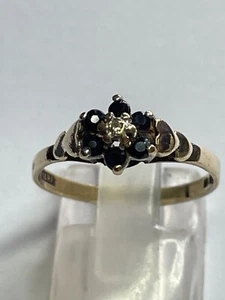 Schöner Cluster-Ring 9 Karat Gelbgold Diamant & Saphir - Bild 1 von 6