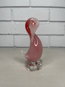 Vintage Art Glass Pink Opalescent Alabaster Duck Bird Figurine With Clear Feet - Photo 1/10