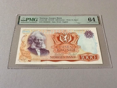 Norway 1,000 Kroner P-40b 1984  PMG 64 - Image 1 of 4