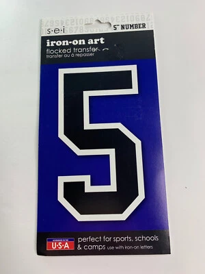 SEI Flocked Transfer 5 inch Number 5 Iron-on Art 885665 varsity athlete Black - Image 1 of 2