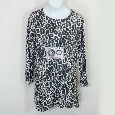 NEW Guess Leopard Print Top Girls 14 Black White Cassette Tape Love 80s M01X - Image 1 of 3