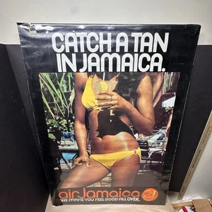 Póster de viaje vintage de los años 70 "Catch A Tan" Air Jamaica 28" x 39" bikini - Imagen 1 de 10