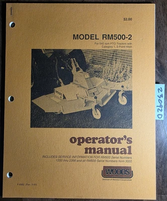 Woods RM500-2 Rotary Mower S/N 1200-2396 & 3000- Operator & Parts Manual F-6992 - Image 1 of 4