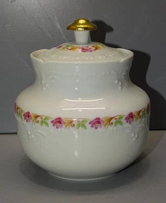 -JOLI POT SUCRIER PORCELAINE DE LIMOGES GUIRLANDE DE PETITES FLEURS    D - Photo 1/4