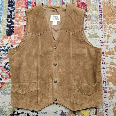 Chaleco de cuero de gamuza marrón occidental talla XL para hombre CRIPPLE CREEK botón de metal a presión Foto 1 de 4