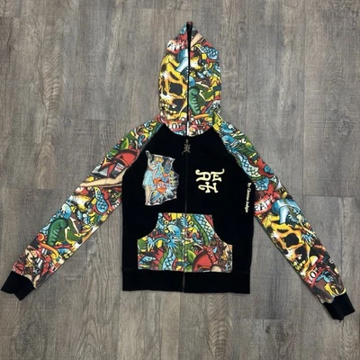 Ed Hardy Christian Audigier Hoodie Sweatshirt Women Small Full Zip Tattoo Y2K - Image 1 of 4