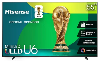 Hisense U6 55 inch 4K MiniLED ULED HDR Smart Fire TV 144Hz - Image 1 of 4