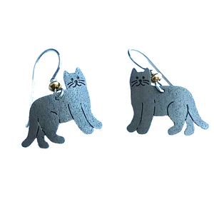 GRAY CAT Dangle Earrings Joseph Brinton Artisan Jewelry 1.25” - Picture 1 of 5