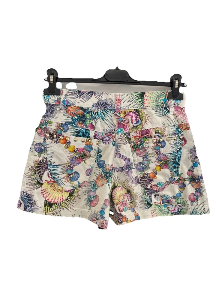 Pantalones Cortos H30# Just Cavalli Talla 27 Estampado Multicolor Concha Marina Detalle Perla Algodón Foto 1 de 4