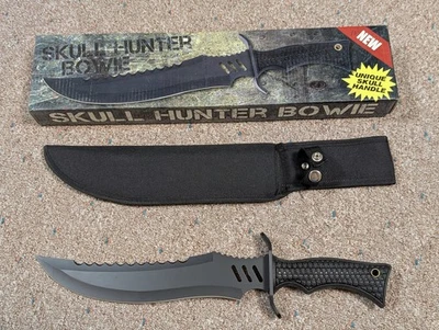 Skull Hunter Bowie Knife, BK2324, Patterned Handle, Sheath and Box Nice! - Image 1 of 4