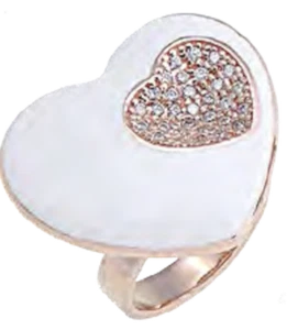 ANELLO ARGENTO 925 CUORE DOPPIO SMALTO BIANCO ZIRCONI ANALLERGICO ARVI GIOIELLI - Foto 1 di 5