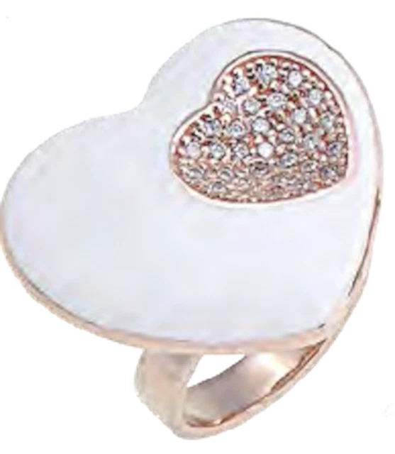 ANELLO ARGENTO 925 CUORE DOPPIO SMALTO BIANCO ZIRCONI ANALLERGICO ARVI GIOIELLI  - Immagine 1 di 1