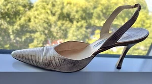 Vitg Manolo Blahnik Heels Metallic Rose Carolyne Python Slingback Pumps Gold 7 - Picture 1 of 7