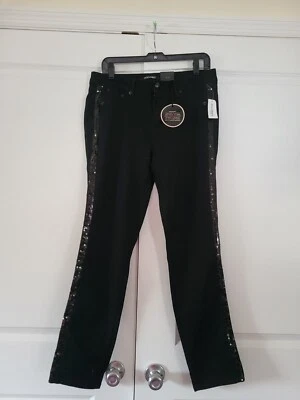 Pantalones ajustados negros de lentejuelas Dressbarn Ross & Ally talla 12 nuevos con etiquetas Foto 1 de 4