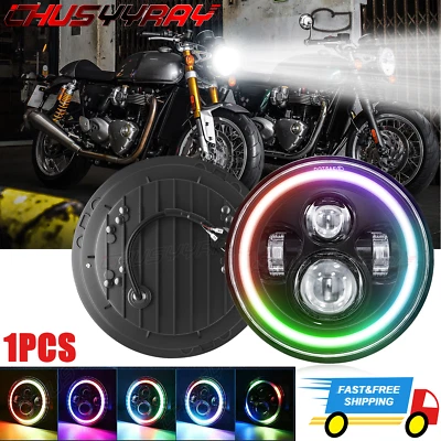 7"inch LED RGB Headlight Halo For Kawasaki Vulcan 800 2000 2001 2002 2003-2006 - Image 1 of 4
