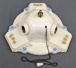 Porcelain PORCELIER Basketweave 3-Bulb Ceiling Fixture: Art Deco & MCM, Restored - Picture 1 of 9