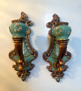 Viktorianische Blume Floral Gold Metall Wandhaken Wandleuchter Vintage Romantisch Bemalt - Bild 1 von 4