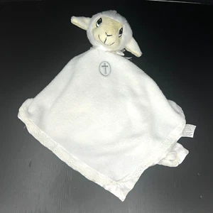 Precious Moments White Lamb Baby Lovey Security Blanket Cross Satin Eyelet Trim - Picture 1 of 8