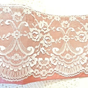 Lace Trim White Rose Lining 9 3/4 Yards x 5 3/4" Floral Top Pocket Scallop Edge - Picture 1 of 3