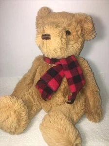 2016 J Stuffed Bear Ollie Plush With Buffalo Plaid Scarf Never Used With Tag - Picture 1 of 5