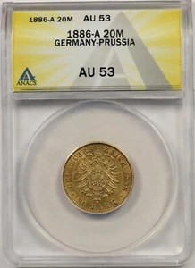1886A Germany Gold 20 Mark 20M ANACS AU 53 German States Prussia - Picture 1 of 4