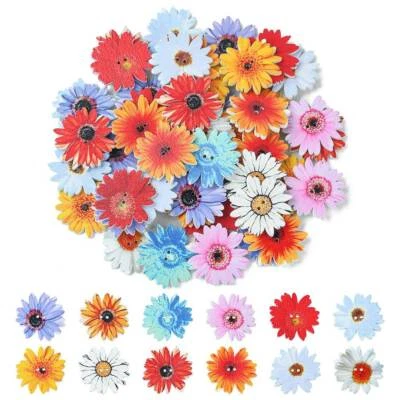 100Pcs Wooden Flower Button Flower Shaped Wood 2-Hole Button for Sewing Crafting - Image 1 of 4