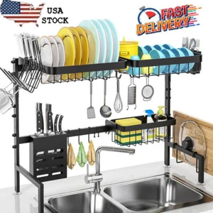 Adjustable Length Over The Sink Dish Drying Rack for Kitchen Sink Organizer US - Picture 1 of 10