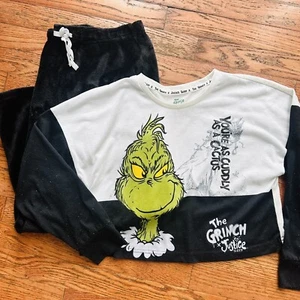 Justice Grinch Long Sleeve Top/ Wide Leg Pant Pajamas Size M 10 Youth PJs - Picture 1 of 6