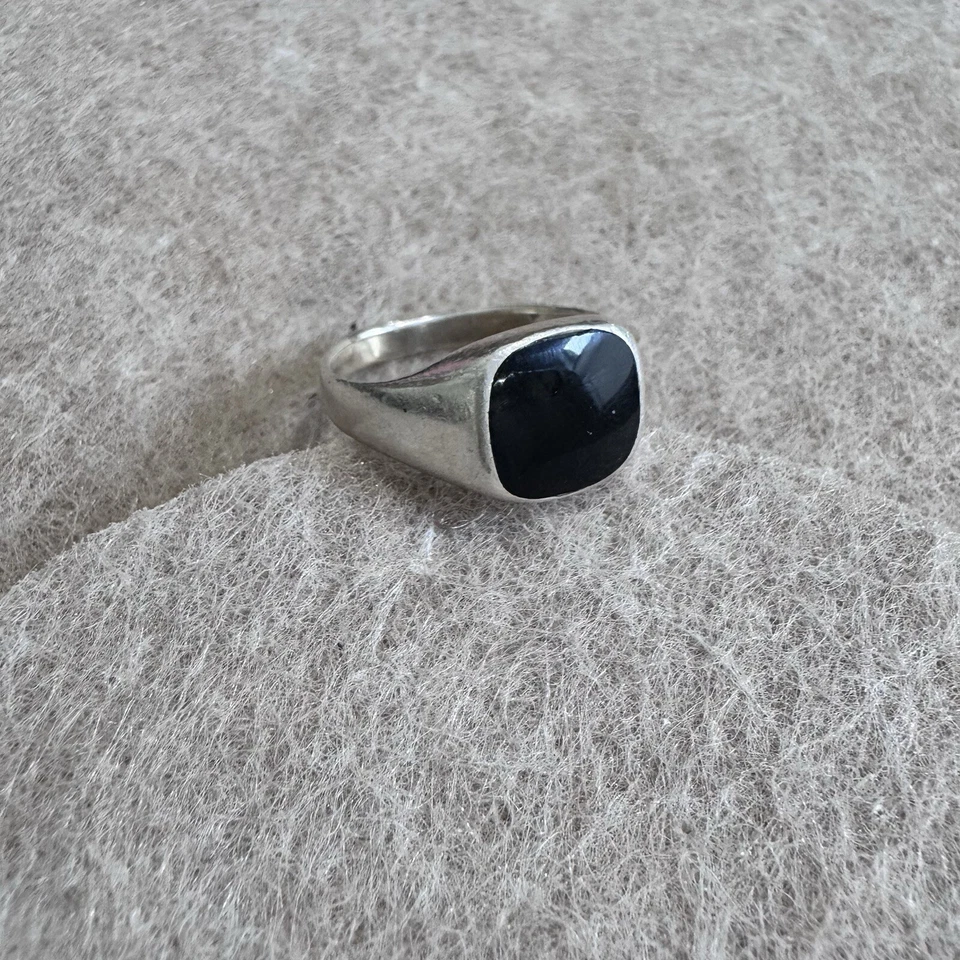 Vintage .925 Sterling Silver Mens Ring Black Onyx Signet Jewelry Size 10.5 - Image 1 of 4