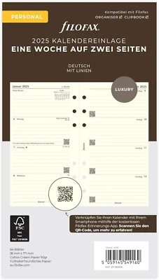 Filofax Personal 1 Woche Auf 2 Seiten Cotton Cr.(Deutsch)2025 - Bild 1 von 4