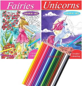 Adult Children Fairies Unicorns Colour ART Therapy Artist Colouring Book Books  - Picture 1 of 16