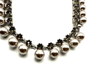 Talbots 20" Faux Silber Perle & Rauch Strass Silber Ton Halskette - Bild 1 von 10
