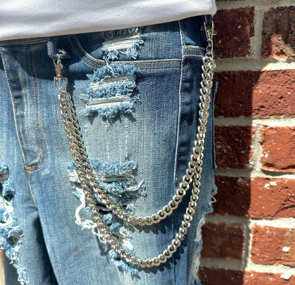 Cadena de pantalón cubano doble dorado/plateado de 11 mm para hombre - Accesorio elegante para jeans Foto 1 de 4