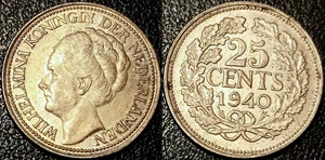 Pays-Bas - Wilhelmina I - 25 cents argent 1940 Utrecht SUP+ ! KM#164 - Foto 1 di 1