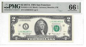 2017A San Francisco $2 FRN (LC Block) PMG 66 EPQ Gem Uncirculated - Picture 1 of 24